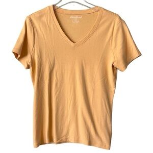 Eddie Bauer Short Sleeves Cotton Knit Shirt Size Large Light Orange V Neck